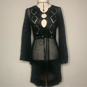 Gothic Black crochet cover up dress with flare sleeves size Medium